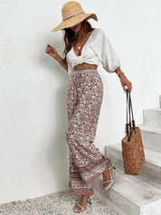 Kotty Women Cream-Coloured Ethnic Motifs Printed Relaxed Straight Fit High-Rise Easy Wash Trousers