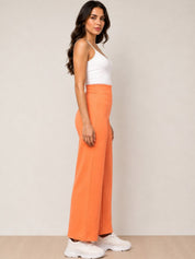 Orange Straight Fit High-Rise Trousers for Women | Kotty