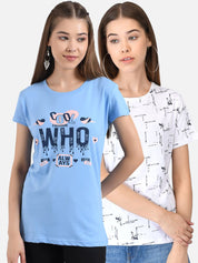 Kotty Women Pack Of 2 Printed Round Neck T-shirts