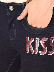 Kotty Women Embellished High-Rise Denim Shorts With Suspenders