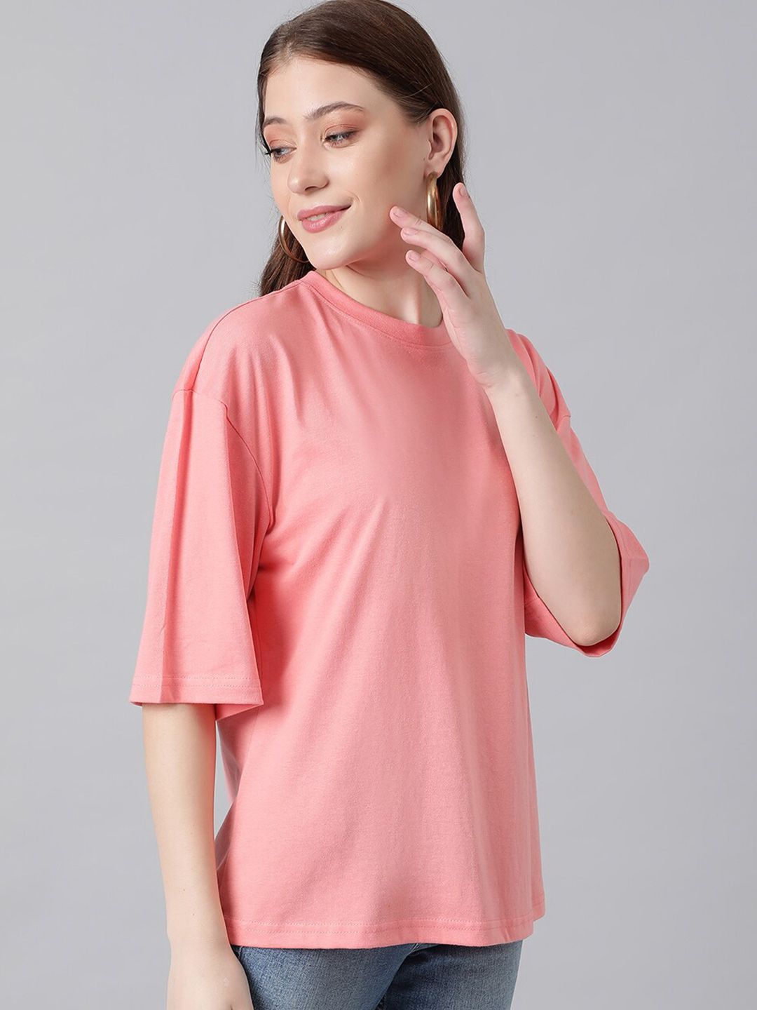KOTTY Basics Basics Round Neck Drop-Shoulder Sleeves Oversized T-shirt