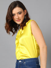 KOTTY BIZwear Yellow Sleeveless Satin Shirt Style Top