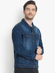 Kotty Men Blue Solid Denim Jacket