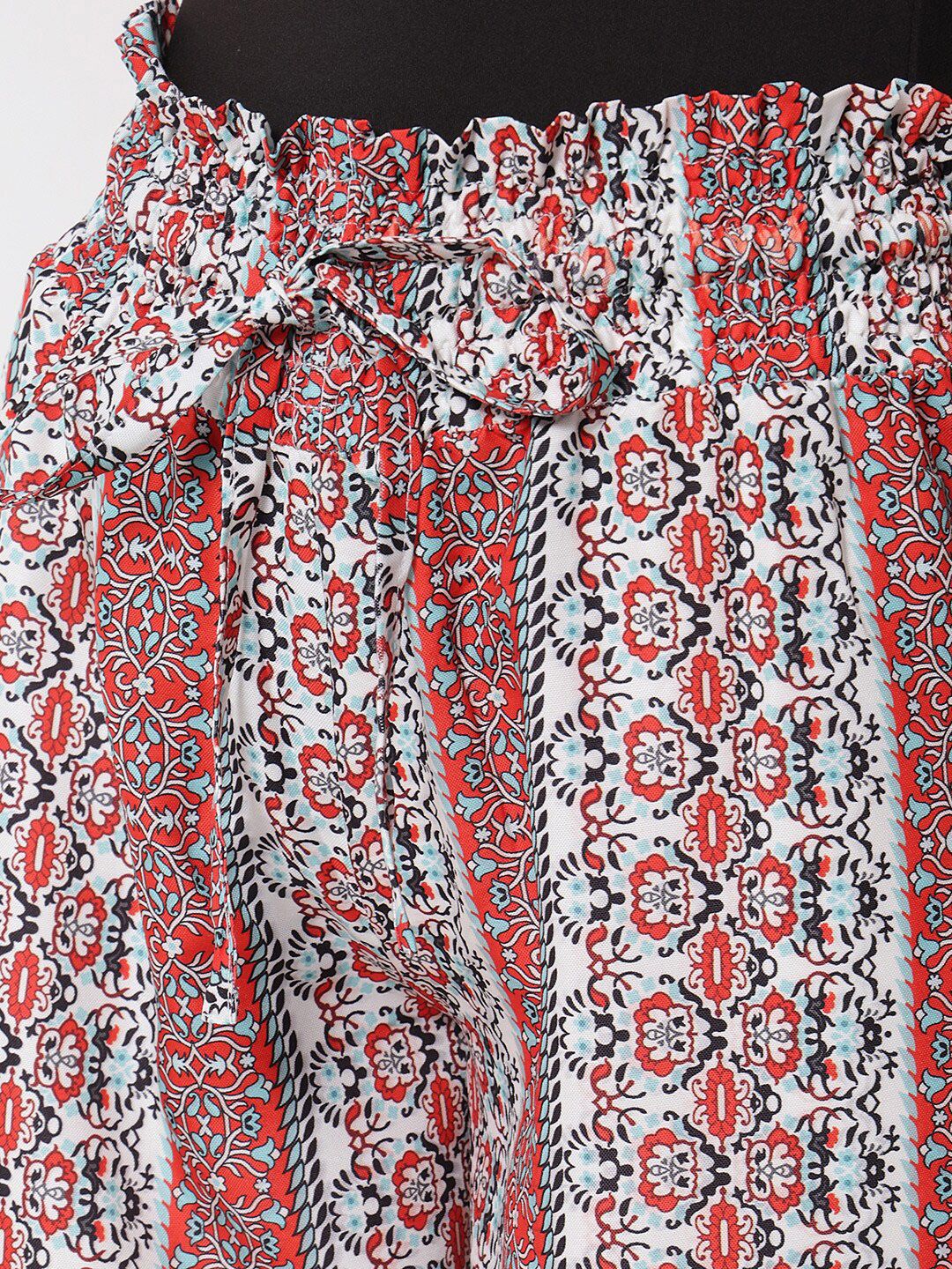 Kotty Women Red & White Printed Relaxed High-Rise Easy Wash Trousers