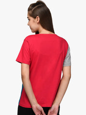 Kotty Women Red & Grey Colourblocked Round Neck T-shirt
