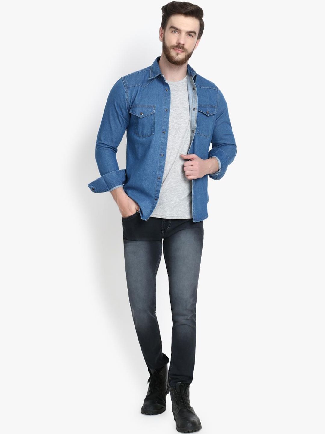 Kotty Men Blue Regular Fit Solid Casual Shirt