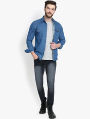 Kotty Men Blue Regular Fit Solid Casual Shirt