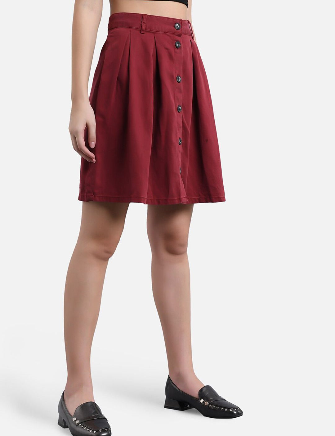 Kotty Women Maroon Solid Denim A-Line Mini Skirt
