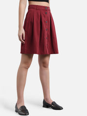 Kotty Women Maroon Solid Denim A-Line Mini Skirt