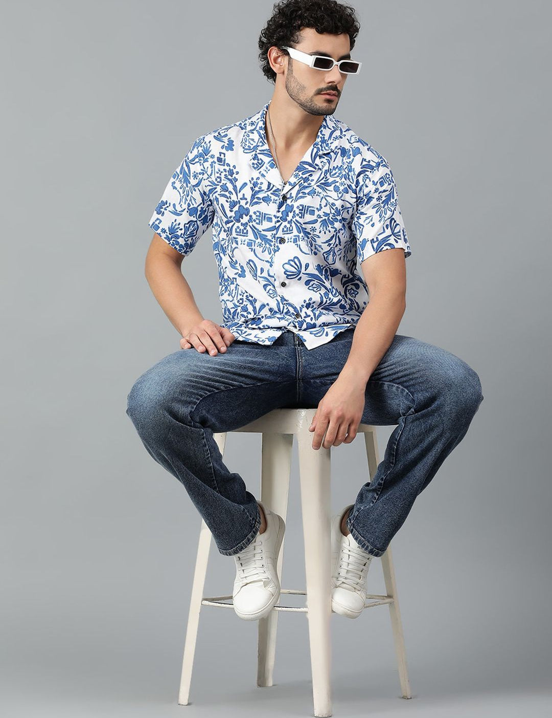 Kotty Men Cuban Collar Floral Printed Casual Shirt