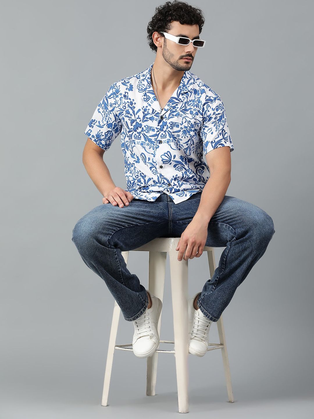 Kotty Men Cuban Collar Floral Printed Casual Shirt