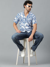 Kotty Men Cuban Collar Floral Printed Casual Shirt