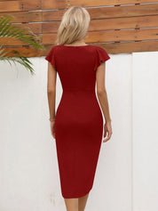 Kotty Women V-Neck Flutter Sleeve Bodycon Dress