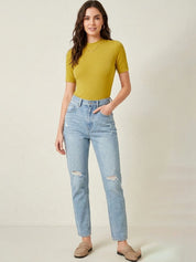 Kotty Top Golden Yellow Women's Round Short-Sleeve Fashion