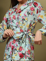 Kotty Green and Pink Printed Notched Lapel Collar Blazer With Trousers