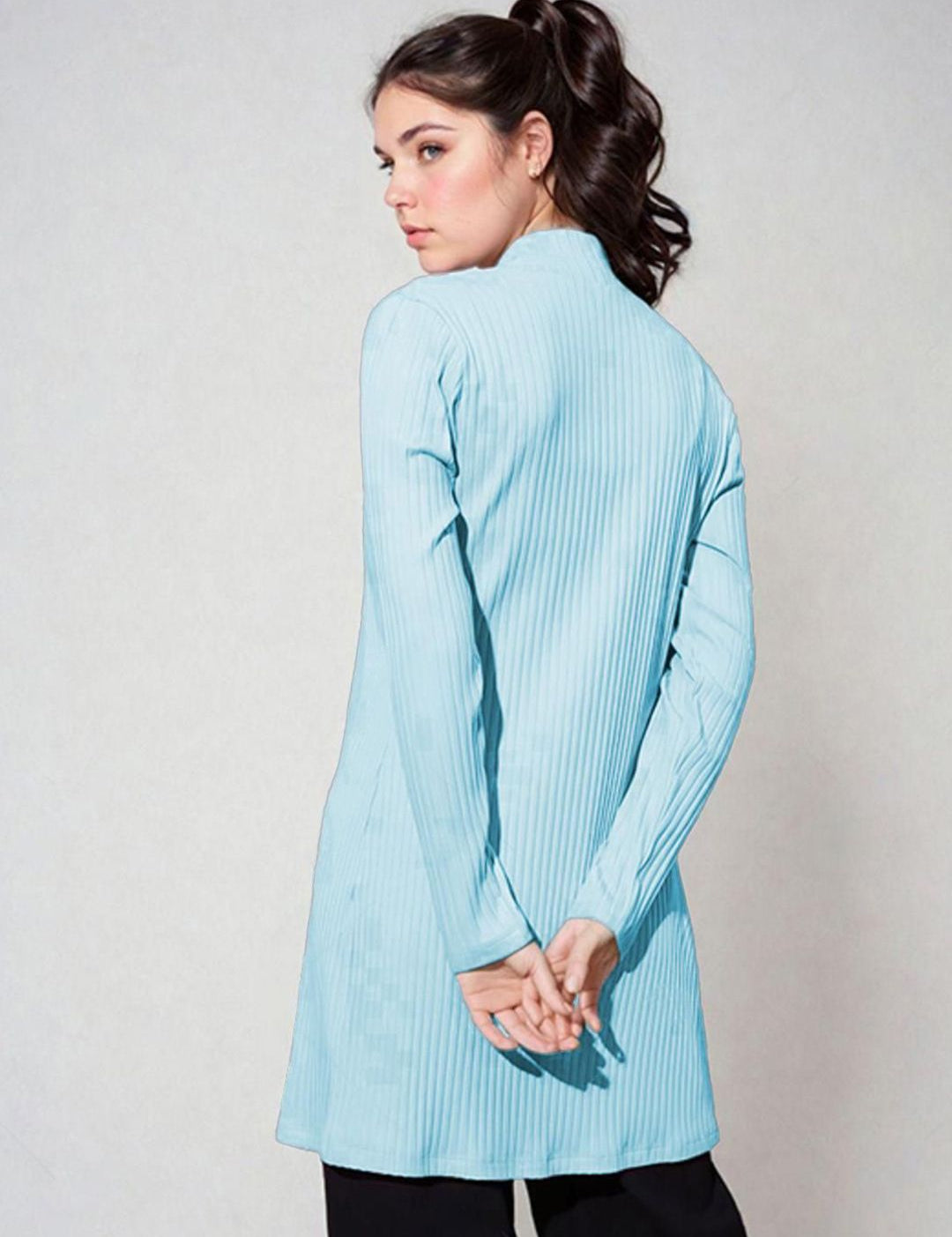 Kotty Shawl Collar Long Sleeves Longline Open Front Shrug