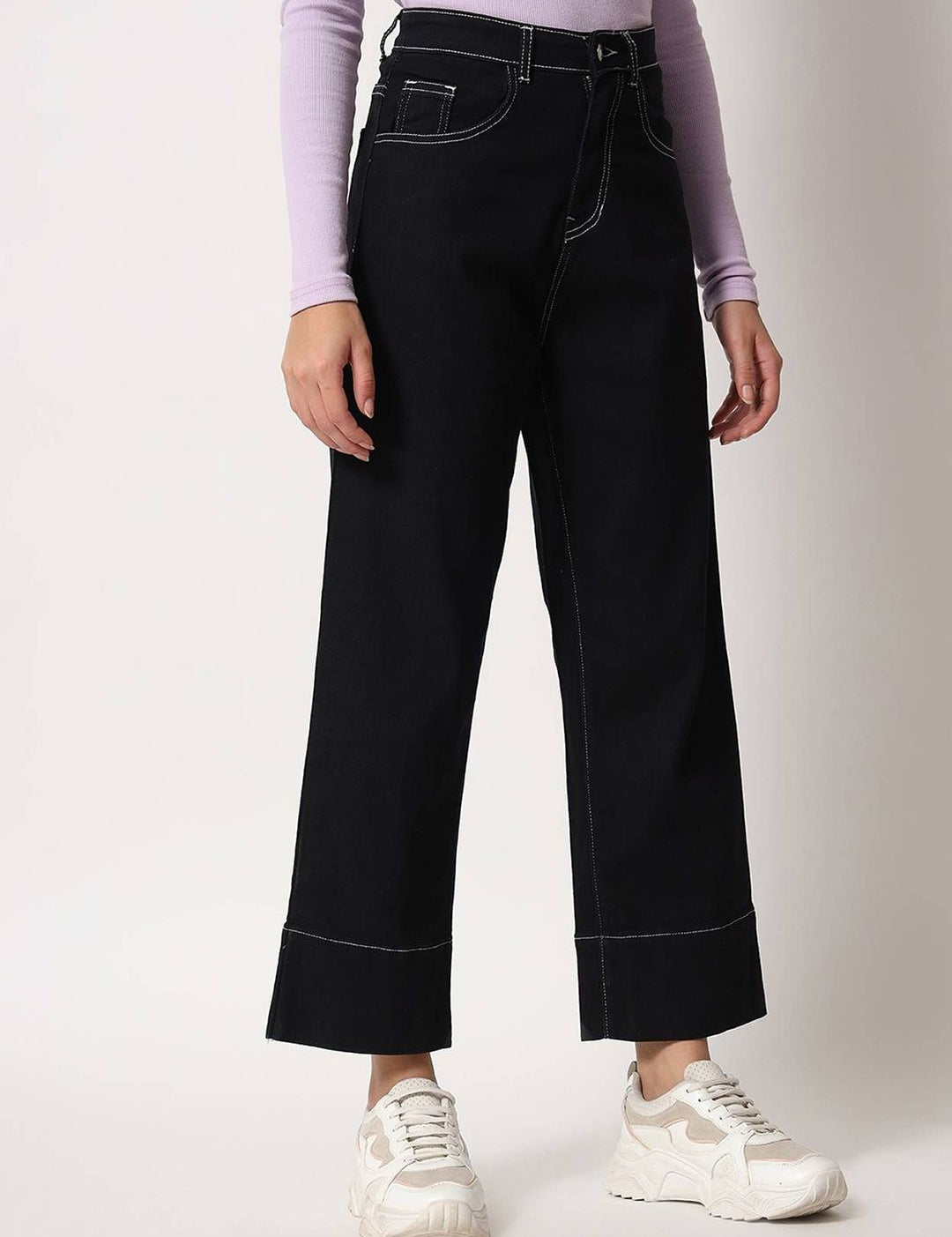 Kotty Women Wide Leg High-Rise Stretchable Cotton Jeans