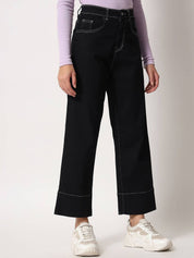 Kotty Women Wide Leg High-Rise Stretchable Cotton Jeans