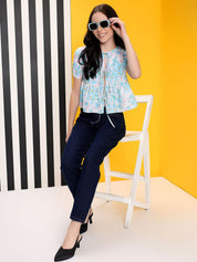 Kotty Women Floral Print Tie-Up Neck Crop Top