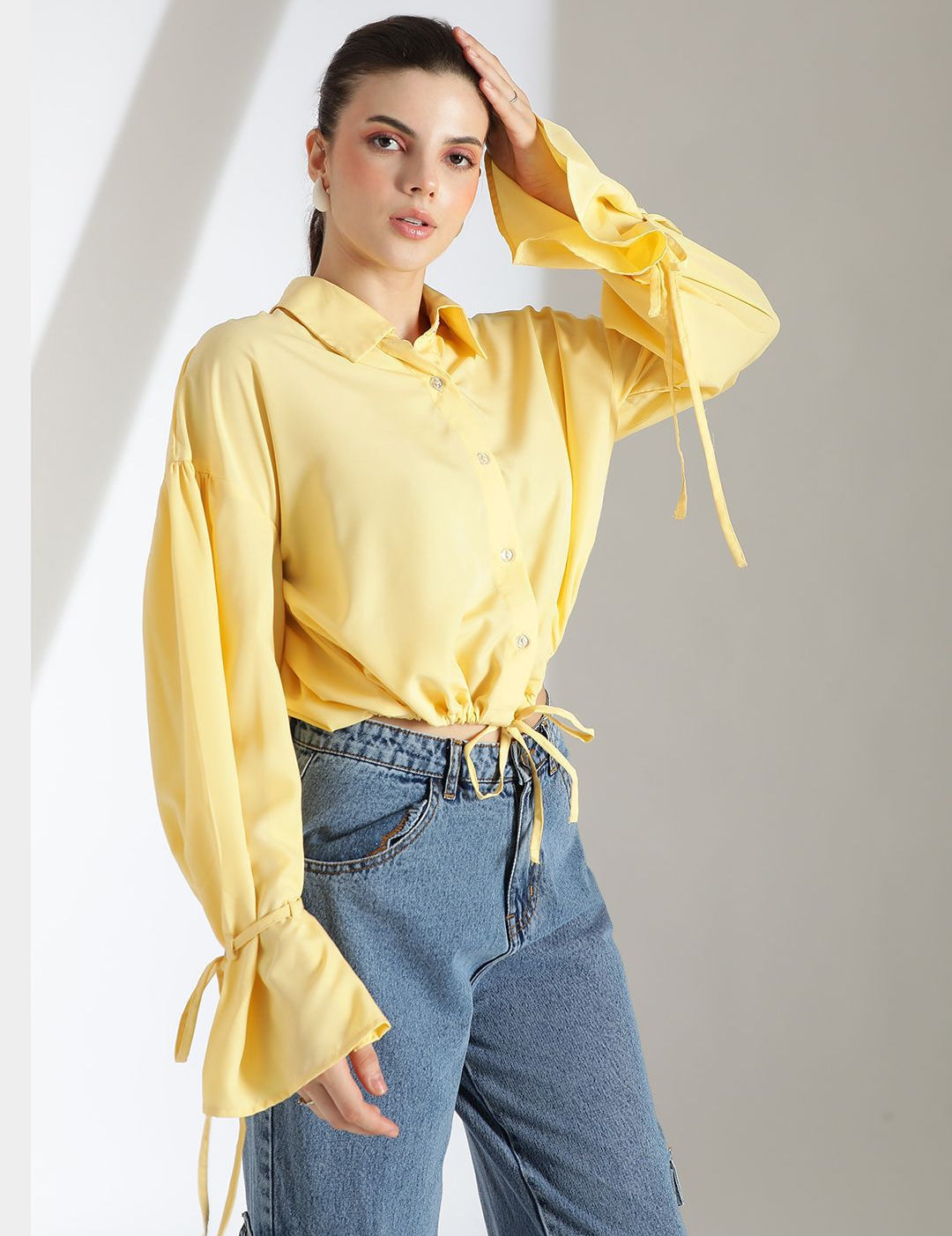Kotty Women Comfort Spread Collar Solid Crepe Oversized Casual Shirt