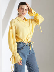 Kotty Women Comfort Spread Collar Solid Crepe Oversized Casual Shirt