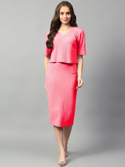 Kotty Pink V-Neck Short Sleeves Top With Skirt 