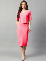 Kotty Pink V-Neck Short Sleeves Top With Skirt