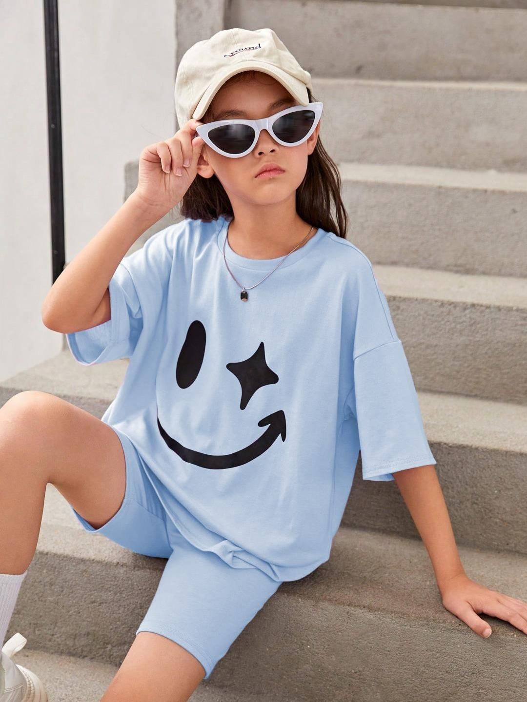 Kotty Girls Graphic Printed Round Neck Cotton Oversized T-shirt