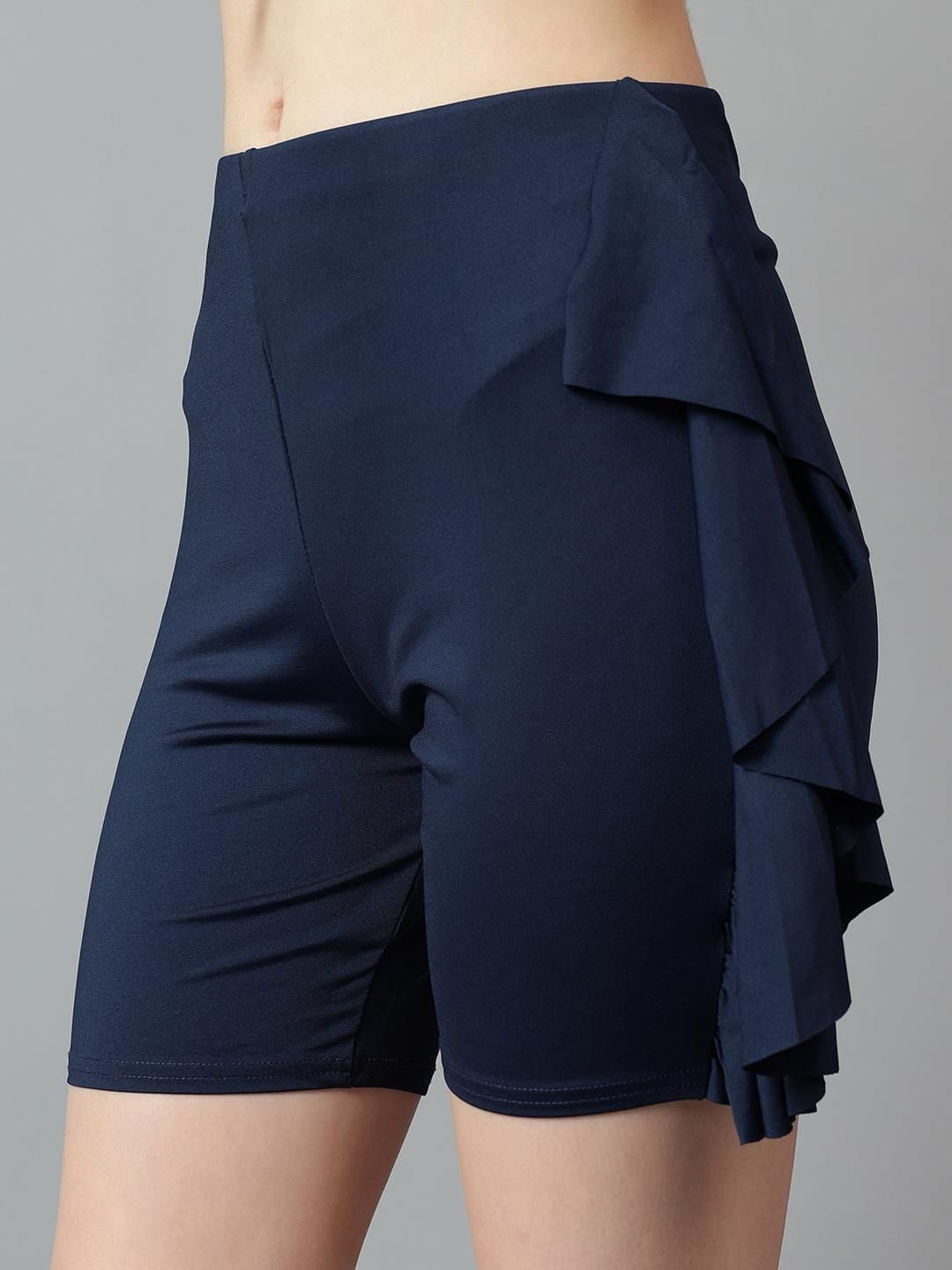 Kotty Navy Blue V-Neck Sleeveless Top With Short