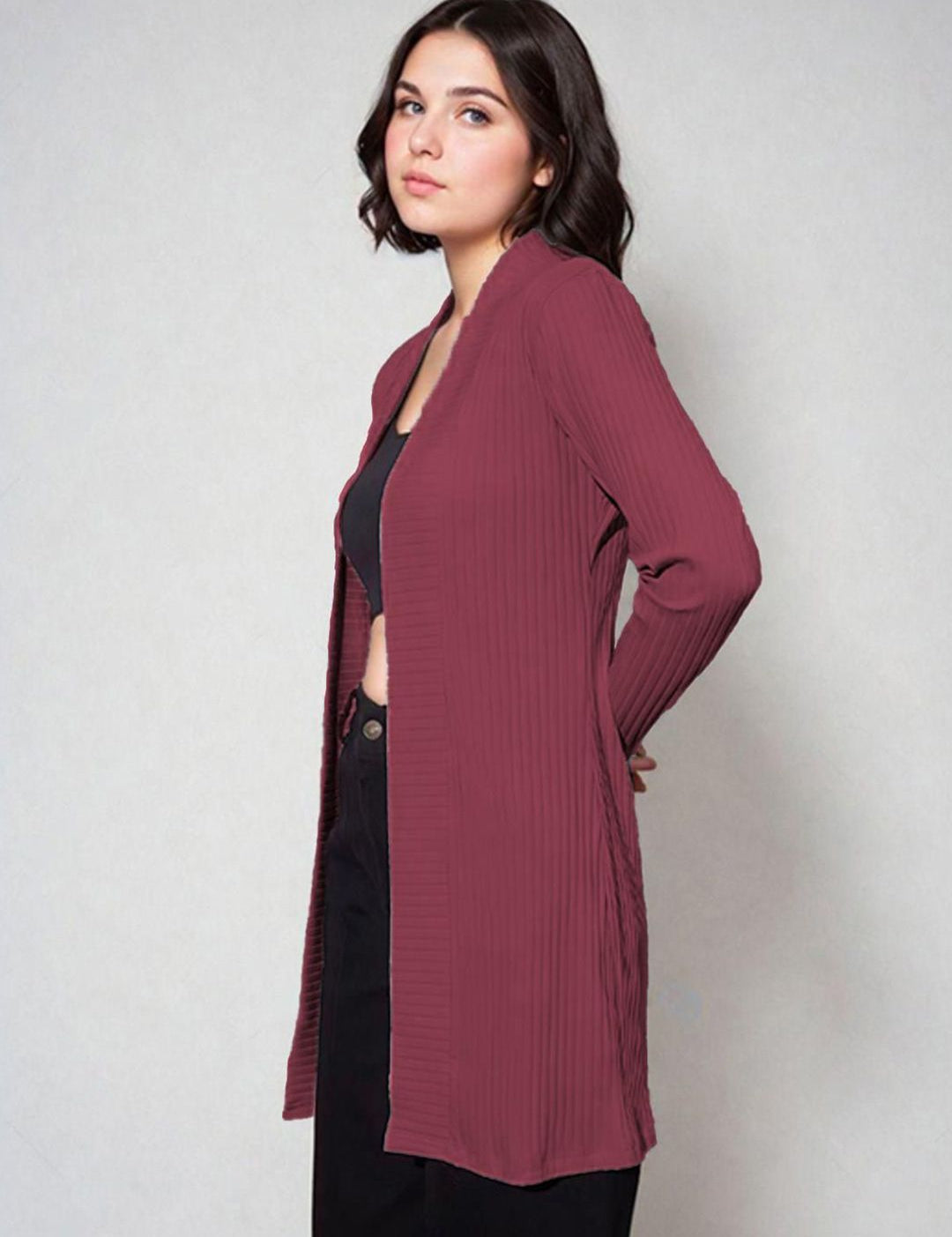 Kotty Shawl Collar Long Sleeves Longline Open Front Shrug