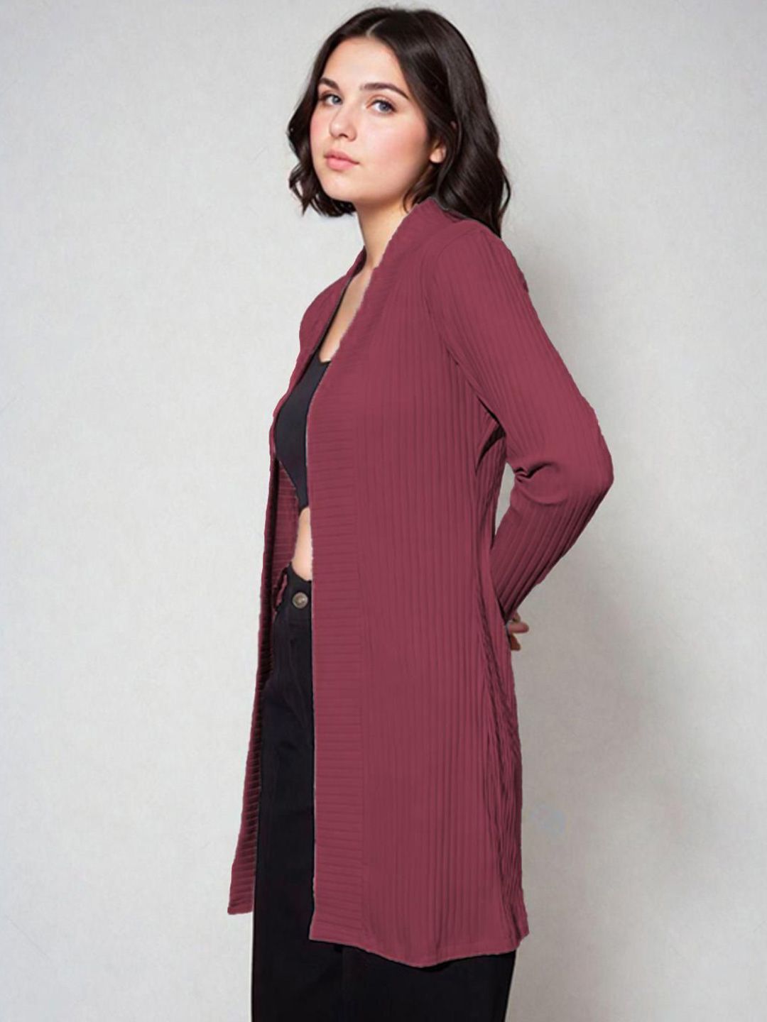 Kotty Shawl Collar Long Sleeves Longline Open Front Shrug