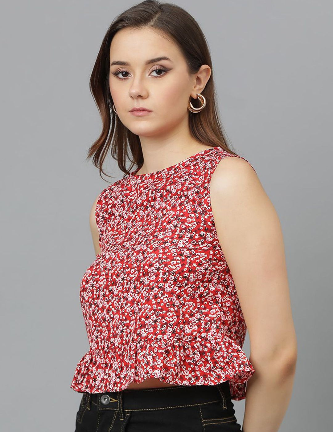 Kotty Floral Print Crepe Peplum Top