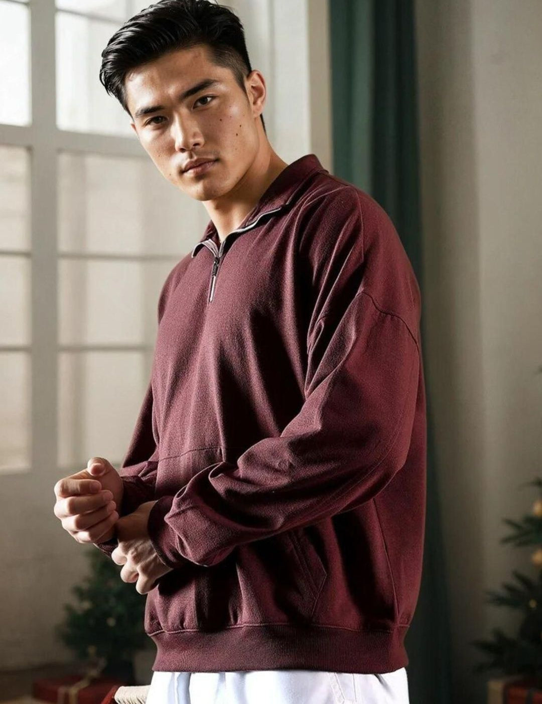 Kotty Men Mock Collar Cotton Sweatshirt