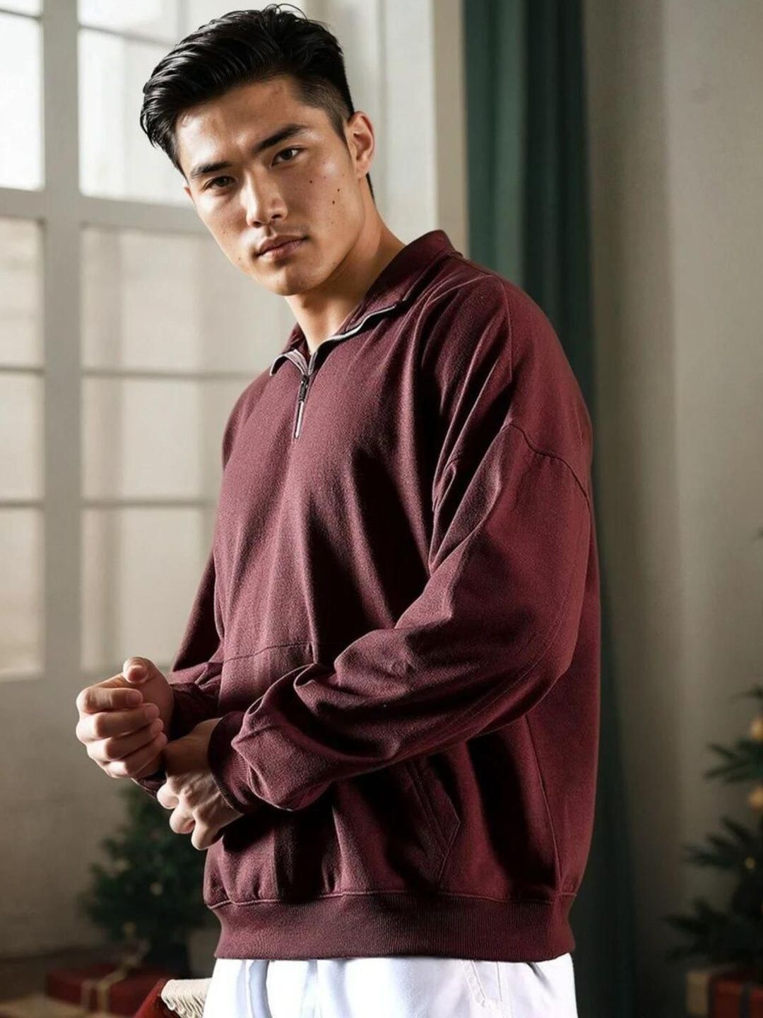 Kotty Men Mock Collar Cotton Sweatshirt