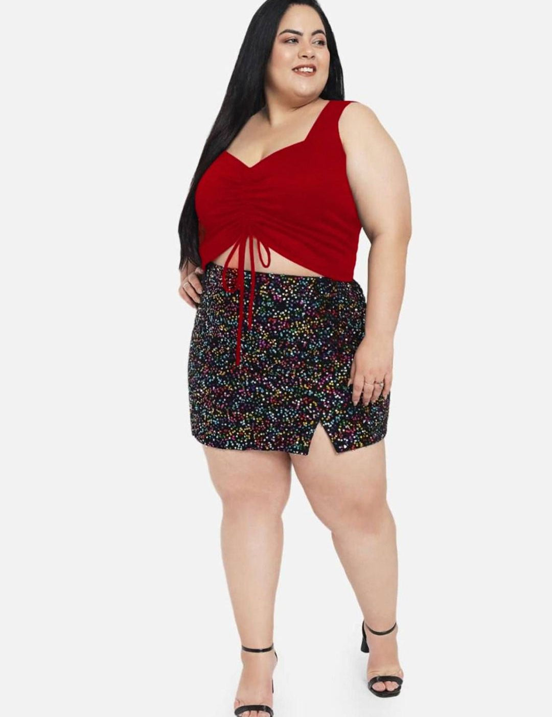 KOTTY Women Plus Size Sweetheart Neck Solid  Top