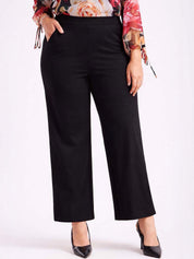 Black Straight Fit High-Rise Trousers for Women | Kotty