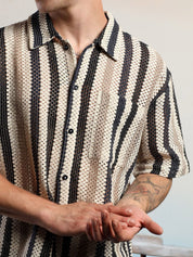 Kotty Vertical Stripes Cotton Spread Collar Short Sleeves Shirt