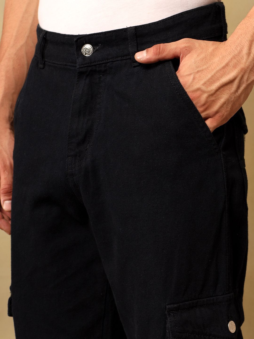 Kotty Men Relaxed Fit Mid-Rise Stretchable Cotton Utility Cargo Jeans