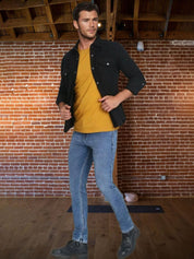 Kotty Men Spread Collar Solid Denim Jacket