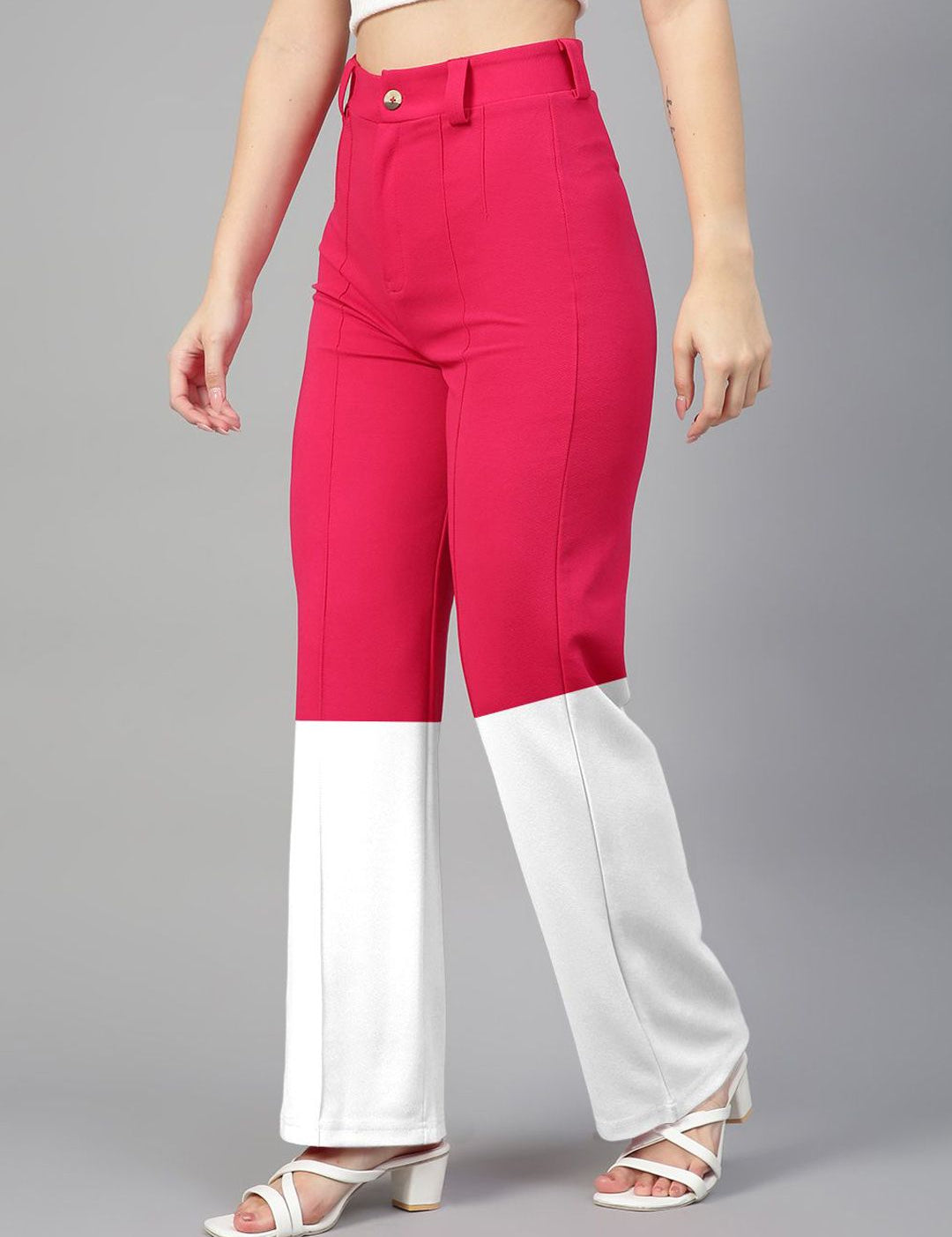 Kotty Women Colourblocked High-Rise Easy Wash Trousers