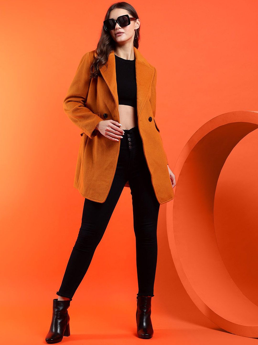 Kotty Women Solid Notched Lapel Overcoat