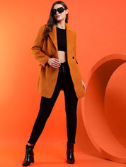 Kotty Women Solid Notched Lapel Overcoat