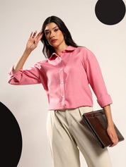 Kotty Women Relaxed Fit Solid Spread Collar Cotton Formal Shirt