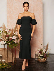 Kotty Off-Shoulder Puff Sleeve Women Bodycon Midi Dress