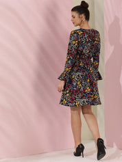 Kotty Women Floral Printed Flutter Sleeve Fit & Flare Dress