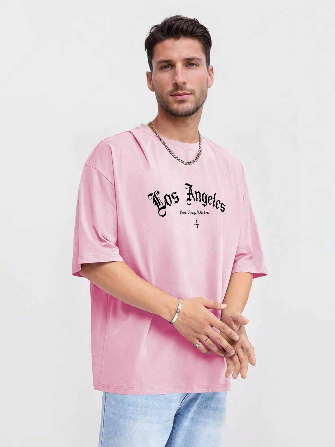 Kotty Men Printed Drop-Shoulder Sleeves T-shirt