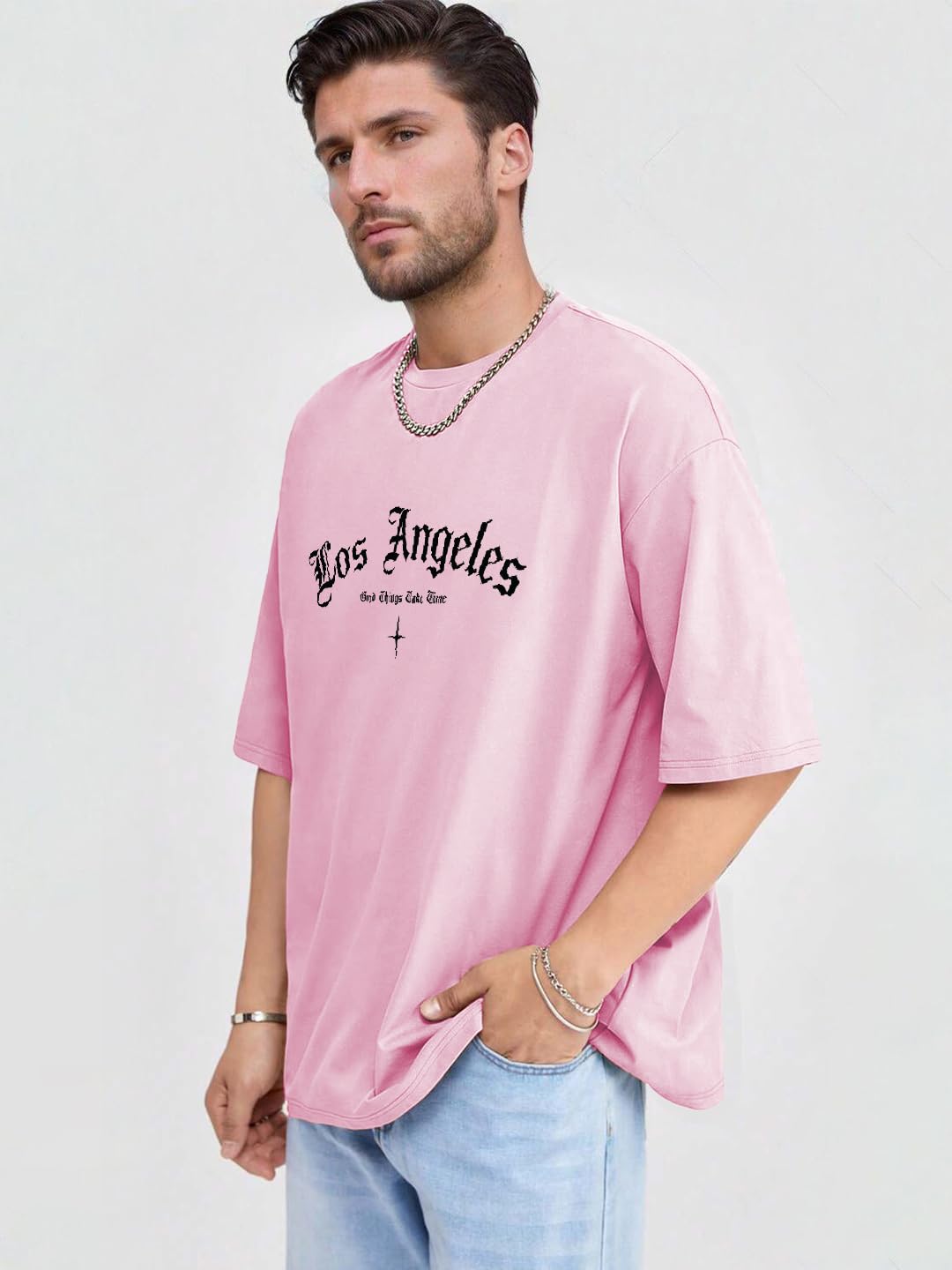 Kotty Men Printed Drop-Shoulder Sleeves T-shirt