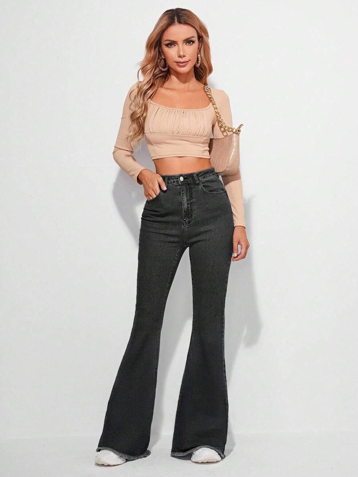 KOTTY  Women Boot-Leg High Rise Black Jeans