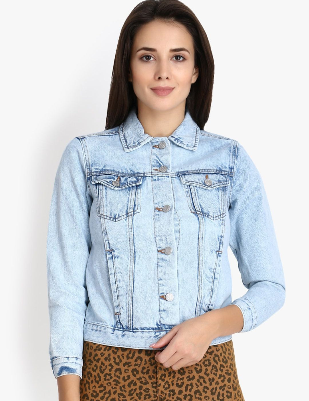 Kotty Women Blue Solid Denim Jacket