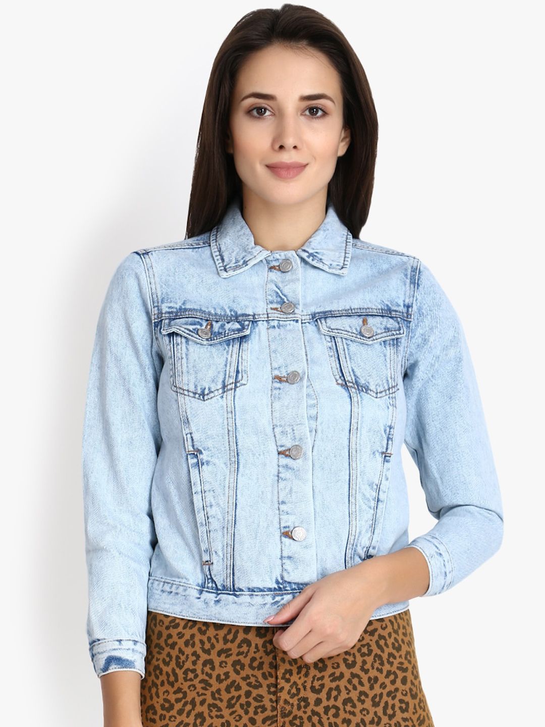 Kotty Women Blue Solid Denim Jacket